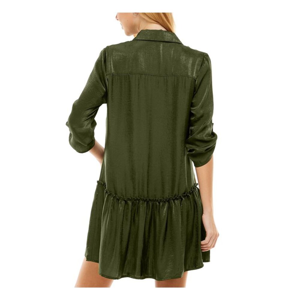 KINGSTON GREY Womens Green Button Front Roll-tab Sleeve Mini Shirt Dress S - Picture 2 of 2